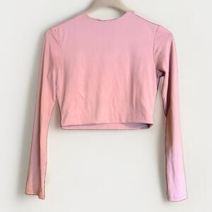 Attached Pink Long Sleeve Cropped Shirt Top Women’s Small Crew Neck